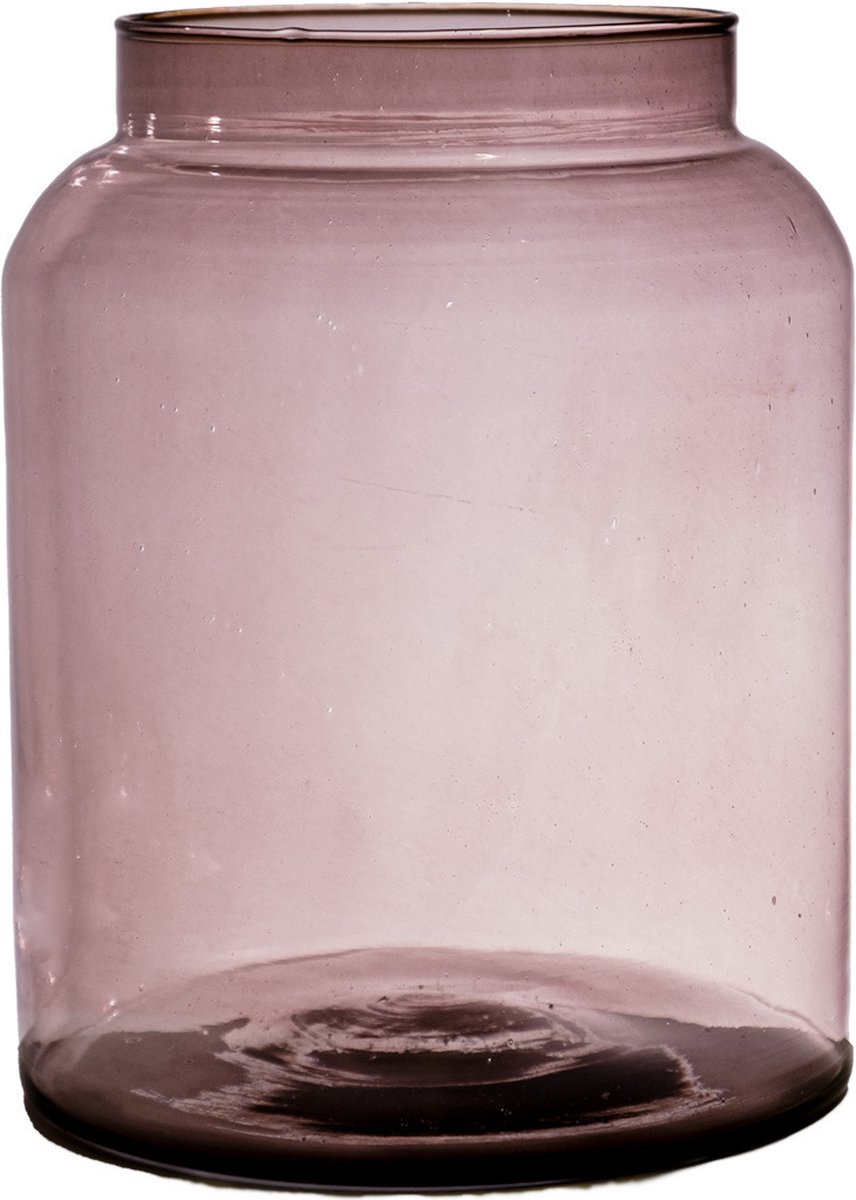 Hakbijl Glass Bloemenvaas Shape - transparant mauve - eco glas - 19 x 25 cm - Melkbus vaas Aubergine paars