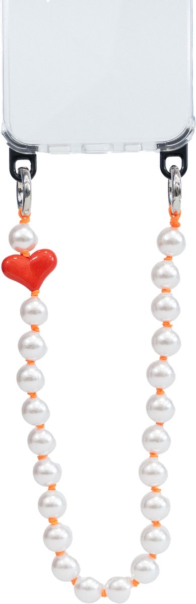 Kralenkoord voor Telefoon - Parel Kralen Ketting - Rood Hartje - Universeel