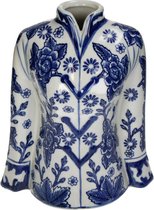 Supervintage blauw witte vaas met bloemen patroon in de vorm van een kimono jasje 21 x 13 x 26 cm