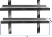 HCB® - Professionele Wandschap van metaal - Dubbel wandschap - RVS / INOX - Muurplank - wandplank - Horeca - 120x40x4 cm (BxDxH) - 20 kg