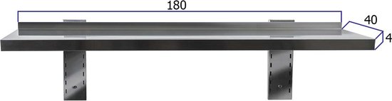 HCB® - Professionele Wandschap van metaal - Wandschap - RVS / INOX - Muurplank - wandplank - Horeca - 180x40x4 cm (BxDxH) - 15 kg