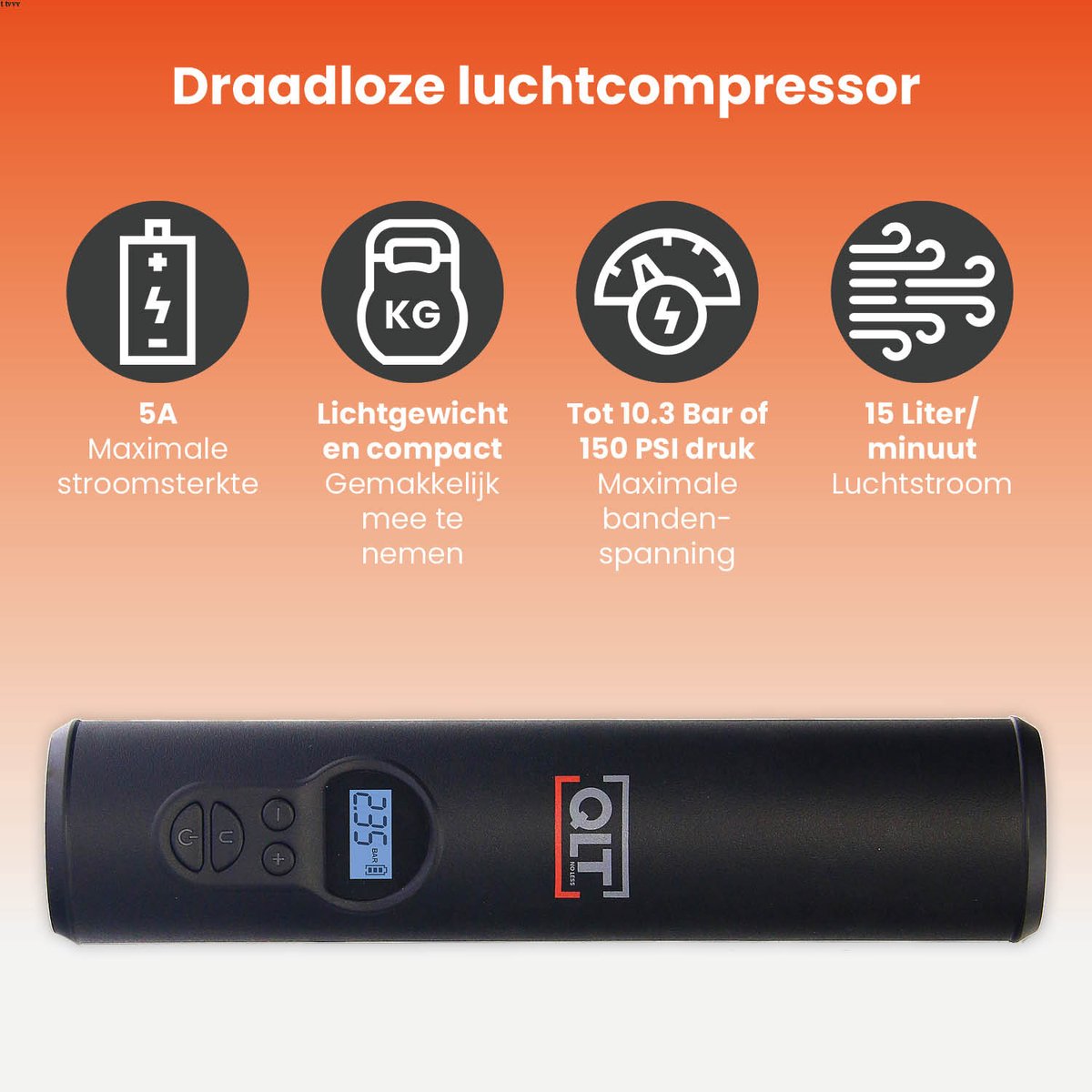 Waldbeck AirBuddy - Akku-Luftpumpe, Kompressor, Elektro-Pumpe, 120 W, 1500 mAh Akku, 0,3-10,3 bar, integriertes LED-Licht, inkl. Zubehör, für Reifen, Luftmatratzen, Bälle, antrazit