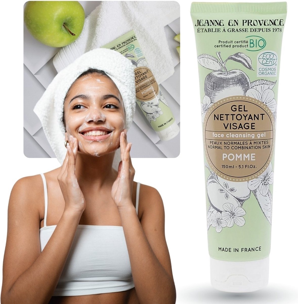 PRODUKT Jeanne en Provence Gel Nettoyant Visage Apple Verhelderende gezichtsreinigingsgel BIO 150ml