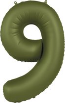 Folat - Folieballon Cijfer 9 Olive Green - 86 cm