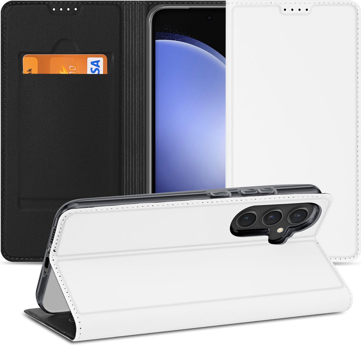 Stand Case Hoesje Samsung Galaxy S23 FE Wit met Pashouder