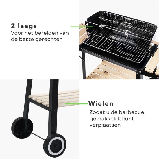 Cheqo® Barbecue Verrijdbaar - BBQ op Wielen - Houtskool BBQ - Buitenkeuken - 45x31cm - 6kg - Windscherm met Gleuven - 2 Wielen - Verstelbaar van Cheqo — afbeelding 4