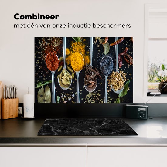 KitchenYeah© Spatscherm Keuken 60x40 cm Kookplaat Achterwand Beschermer Muur Spatwand Fornuis Aluminium Hittebestendig - Peper - Hout - Specerijen - Kruiden - Rood
