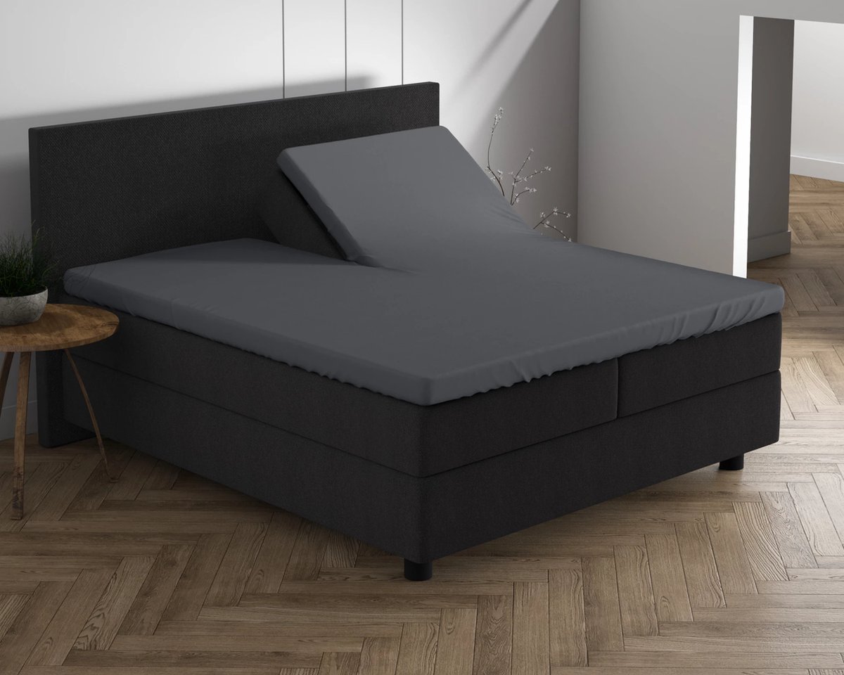 Luxe dubbel jersey geweven katoen splittopper hoeslaken antraciet - 180x200/210/20 (lits-jumeaux) - zware kwaliteit - superzacht - perfecte pasvorm - voor optimaal slaapcomfort