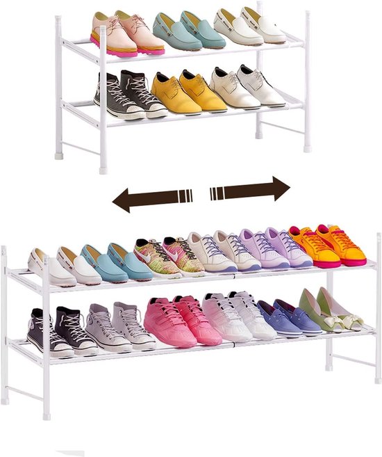 Schoenen Schoenenrek met schoenenrek voor woonkamer Metaal voor maximaal organisator voor hal Slaapkamer Metalen schoenenopslag voor niveaus Schoenenopslag Schoenenorganizer (2-laags, wit)