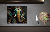 Inductieplaat Beschermer - Blauw Ganesha Beeld met Gouden Details - 60x52 cm - 2 mm Dik - Inductie Beschermer - Bescherming Inductiekookplaat - Kookplaat Beschermer van Zwart Vinyl