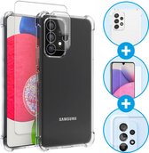 Samsung Galaxy A53 Hoesje Schokbestendig Transparant + 9H Tempered Glass Screen Protector + Camera Protector Transparant