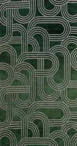 Vloerkleed Disco groen met geometrische lijnen en cirkels - Tapijt - 80 x 150 cm