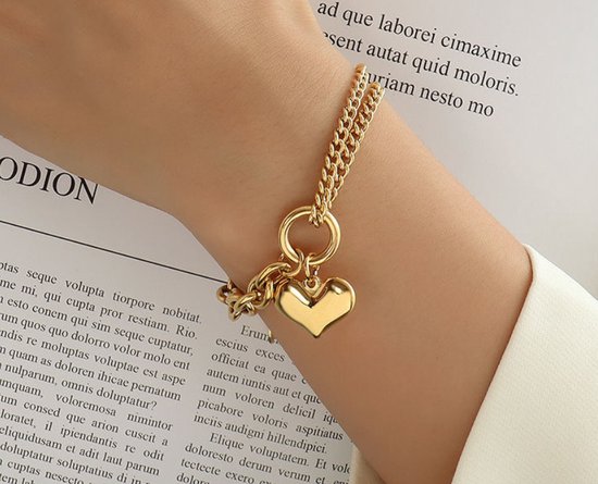 Gouden armband dames met hartje - Schakelarmband vrouw goudkleurig van Sophie Siero - verstelbare armband goud- Met Cadeauverpakking