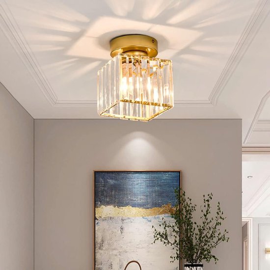 Plafonnier en cristal doré – Design moderne – Idéal pour couloir, Cuisine , chambre à coucher