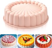 Charlotte siliconen bakvorm 25,4 cm (25,4 cm) cakevorm zonnebloem ronde siliconen vormen anti-aanbak geribbelde cakevorm voor verjaardagsfeest DIY bakgereedschap roze