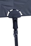 Detail van de bovenzijde van een Madison parasol met logo.