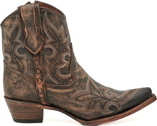 Circle G dames cowboy enkellaarzen in zwart/bruin leer met witte