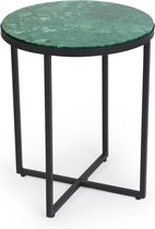 Lifa Living - Marmeren Bijzettafel - Groene Koffietafel - Metalenframe - Luxe - Minimalistisch - Rond - ø 40 x 50 cm
