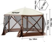 PrimePicks® - Camping Tuinhuisje - Bungalow Tent - 6 Zijdig - Zonnescherm - Inklapbaar - Diameter 366 Cm - Hoogte 229 Cm - Bruin En Crème Kleur