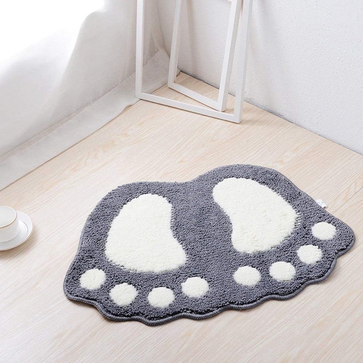 Antislip badmat, voetspoormat, zacht, comfortabel, voor badkamer, slaapkamer, keuken, hal, ingang, katoen, grijs (67 x 48 cm)