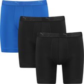 PUMA 3P microfiber long boxers sport zwart & blauw - M