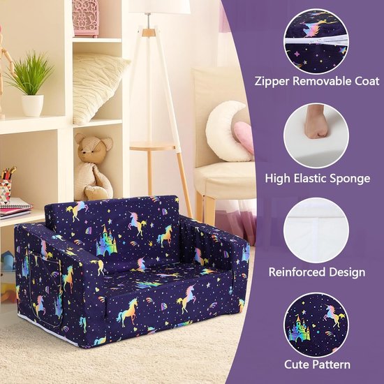Opvouwbare kinderbank met rugleuning 2 in 1, stabiele kinderstoel met stoffen tas, zachte lichtgewicht opklapbare kinderstoel voor slaapkamer, woonkamer, speelkamer van HollyHOME — afbeelding 2