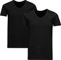 Twee zwarte T-shirts met V-hals, uit de Essentials collectie.