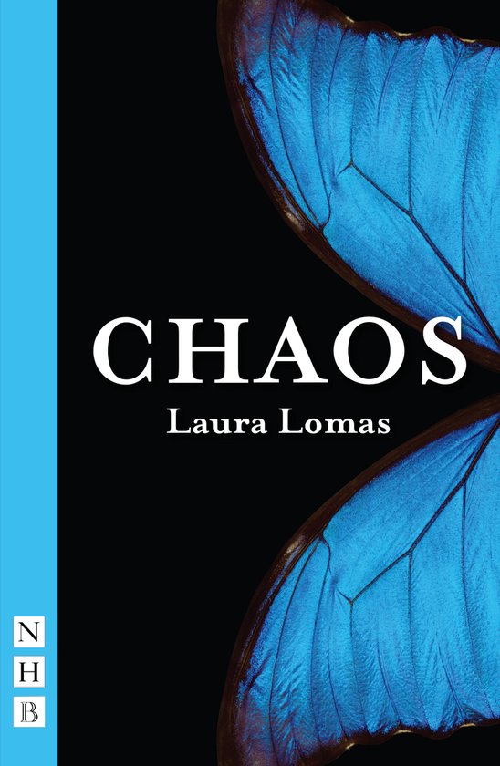 Couverture du livre Chaos, avec de grandes ailes de papillon bleues et le texte 'CHAOS' et 'Laura Lomas'.