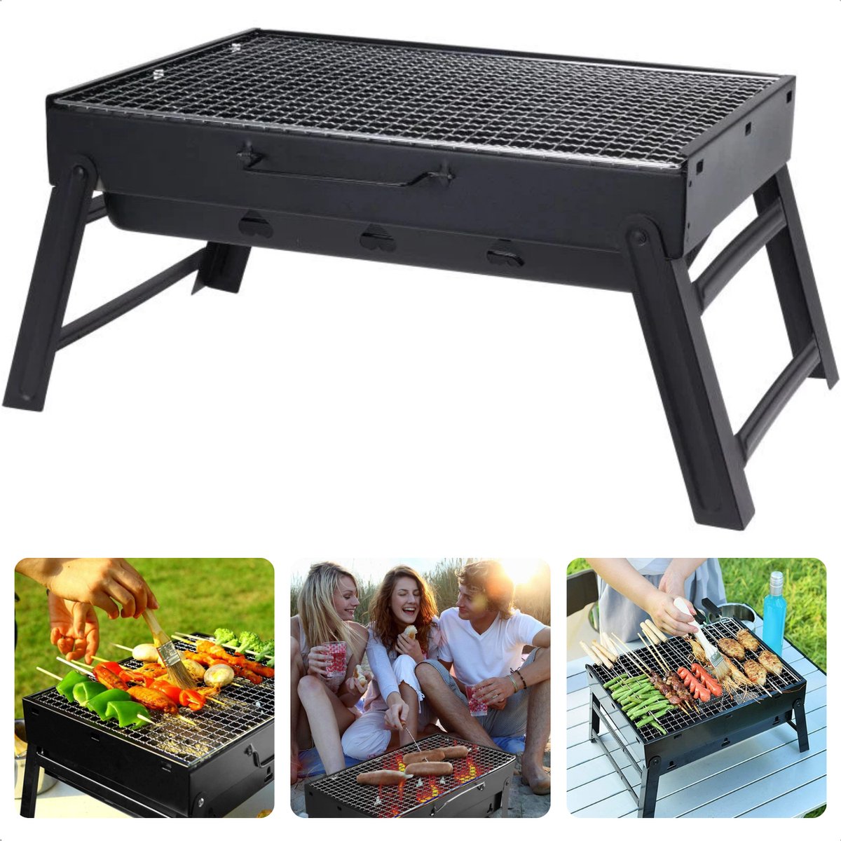 Cheqo® Opvouwbare Reisbarbecue - BBQ - Draagbare Barbecue voor Balkon en Park - 43x29 cm
