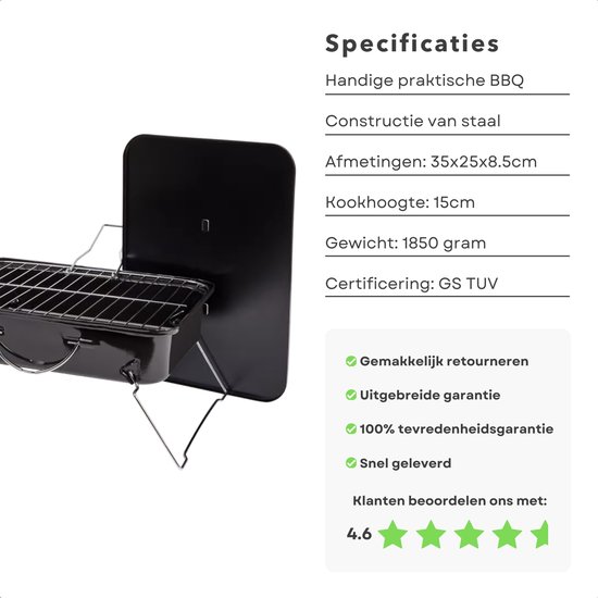 Cheqo® Draagbare Tafelbarbecue - Tafel Barbecue - Kleine BBQ voor Balkon, Camping en Strand - 35x25 cm van Cheqo — afbeelding 4