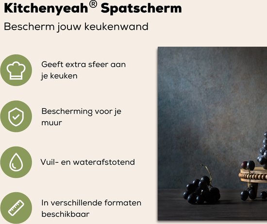 Spatscherm keuken 60x40 cm - Kookplaat achterwand Stilleven - Zwart - Fles - Druiven - Muurbeschermer - Spatwand fornuis - Hoogwaardig aluminium
