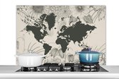 Spatscherm keuken 100x65 cm - Kookplaat achterwand Wereldkaart - Bloemen - Grijs - Muurbeschermer - Spatwand fornuis - Hoogwaardig aluminium