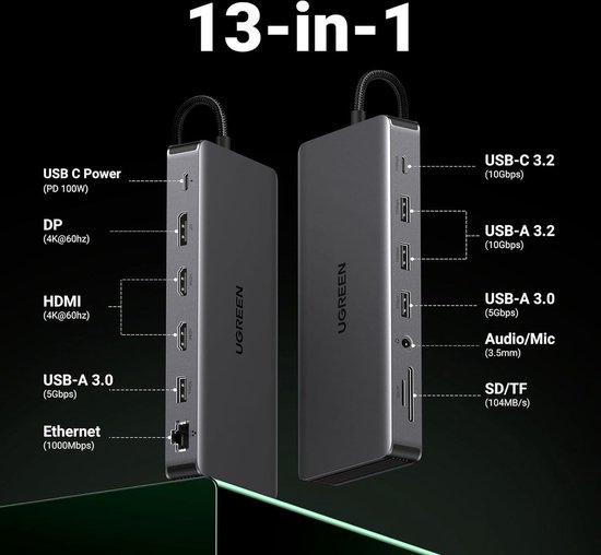 UGREEN Hub USB C de 10 Gbps, adaptador USB 3.2 de 4 portas com 4 portas UGREEN Hub USB C de 10 Gbps, adaptador USB 3.2 de 4 portas com 4 portas