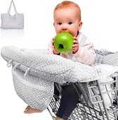 Boodschappenwagenbescherming voor baby's en kinderstoel, 2-in-1, universele hygiënebescherming voor winkelwagen met veiligheidsgordel voor baby's, jongens en babymeisjes, machinewasbaar, grijs