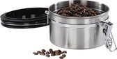 Koffieblik voor 250 g koffiebonen (luchtdichte voorraaddoos met aromasluiting, container van roestvrij staal, doos voor het bewaren van koffie, thee, cacao) zilver