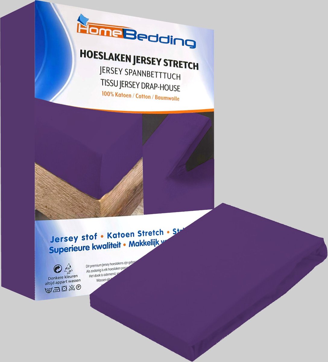 Premium hoeslaken-jersey-100% katoen -stretch-2Persoons-140x200+30cm Hoekhoogte - Paars