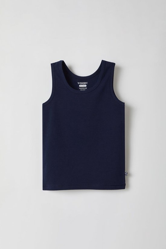 Woody - Jongens Singlet Basis Ondergoed - Marine Blauw - 8 jaar