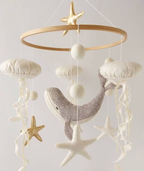 Fay&May® Boxmobiel Jellyfish en Walvis – Vilt – 100 % Handgemaakt – No Plastic