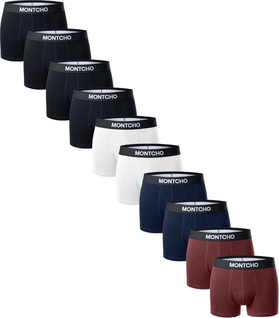 MONTCHO - Essence Series - Boxershort Heren - Onderbroeken heren - Boxershorts - Heren ondergoed - 10 Pack (4 Zwart - 2 Wit - 2 Navy - 2 Bordeaux) - Heren - Maat XXL