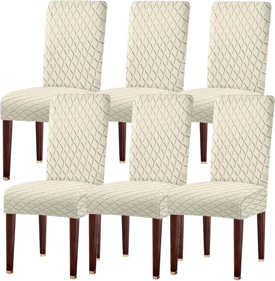 Stoelhoes van stretch, 6-delige set, universele stretch stoelhoes, eetkamerstoelen, elastisch, modern, afneembaar, wasbaar, voor eetkamerstoelen, keuken, bruiloft, banket, beige