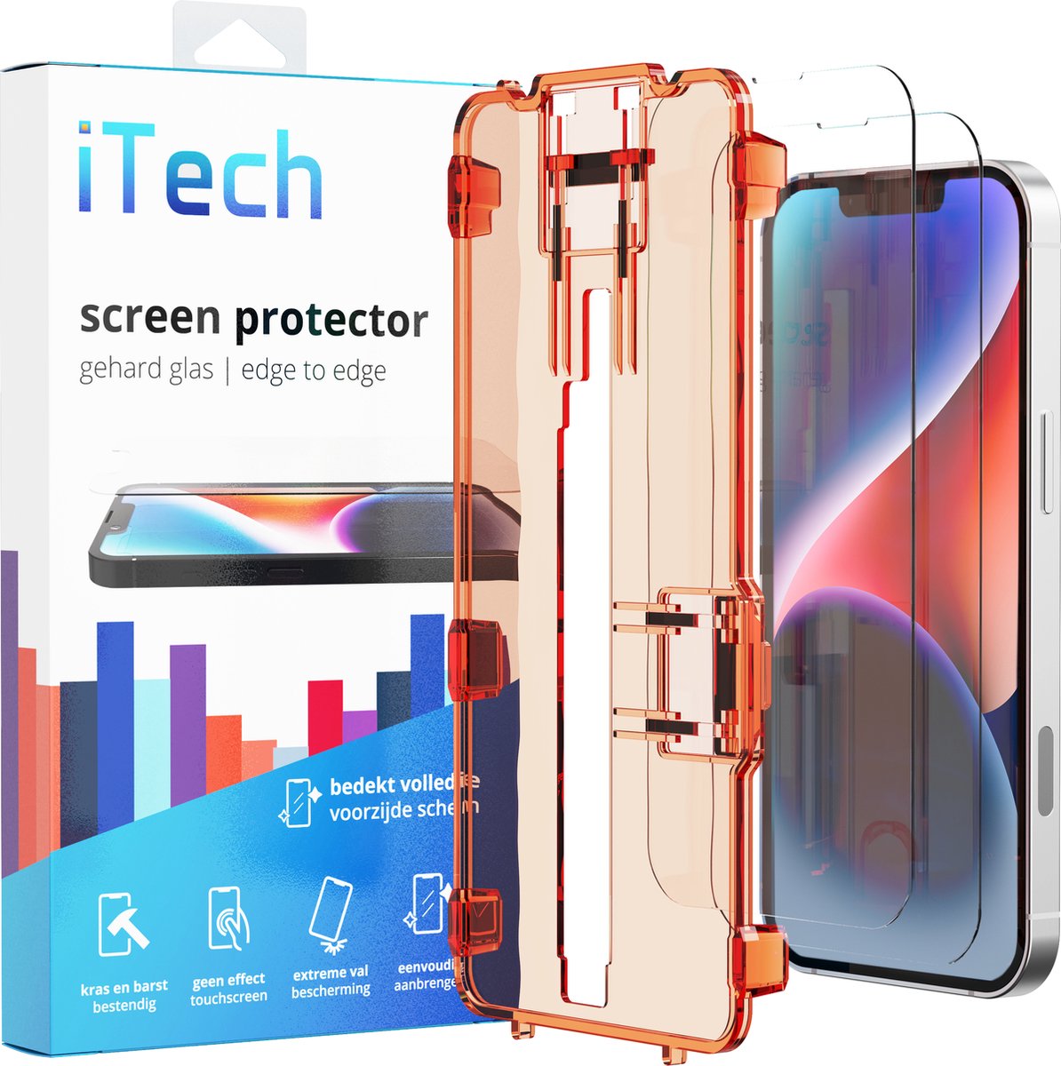 iTech EasyClick screenprotector - geschikt voor iPhone 14 Plus - beschermglas