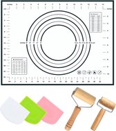 deegroller, deegroller voor bakset bevat 2 deegrollers en 3 deegschrapers en 1 bakmat, ideale set voor alle soorten desserts, pizza's, pasta