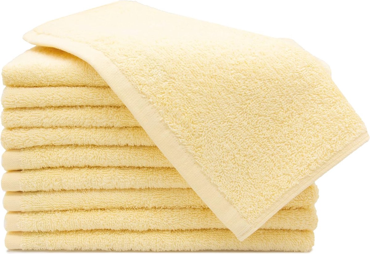 Set van 10 gastendoekjes, kleine en pluizige handdoeken, 30 x 50 cm, wasbaar tot 60 °C, katoen, geel, hotelkwaliteit, Oeko-Tex gecertificeerd
