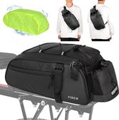 2-in-1 fietstas voor bagagedrager, 12 l, PU-stof, multifunctionele achterbagagetas met regenbescherming en rugzakfunctie, waterdicht en reflecterend