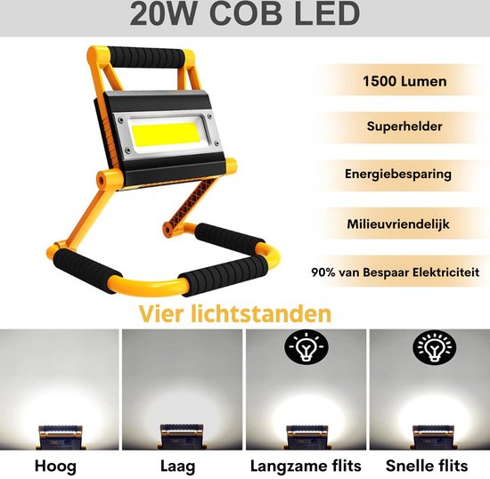 Lampe De Travail LED Rechargeable 20W, 2000 Lumens, Rotatable à 360°, étanche IP65, Batterie 5000 MAh - 2