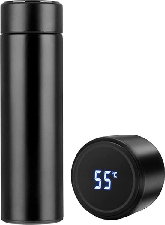 Slimme Thermosfles met LCD temperatuur Display - Thermosbeker- Dubbelwandige Thermosfles - Isoleerfles - Thermoskan - Travel Mug - bidon drinkfles - Koffiebeker - Drinkflessen - RVS - Smart Thermos- zwart