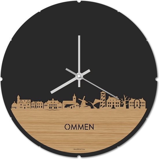 Skyline Klok Rond Ommen Bamboe hout - Ø 44 cm - Stil uurwerk - Wanddecoratie - Meer steden beschikbaar - Woonkamer idee - Woondecoratie - City Art - Steden kunst - Cadeau voor hem - Cadeau voor haar - Jubileum - Trouwerij - Housewarming -