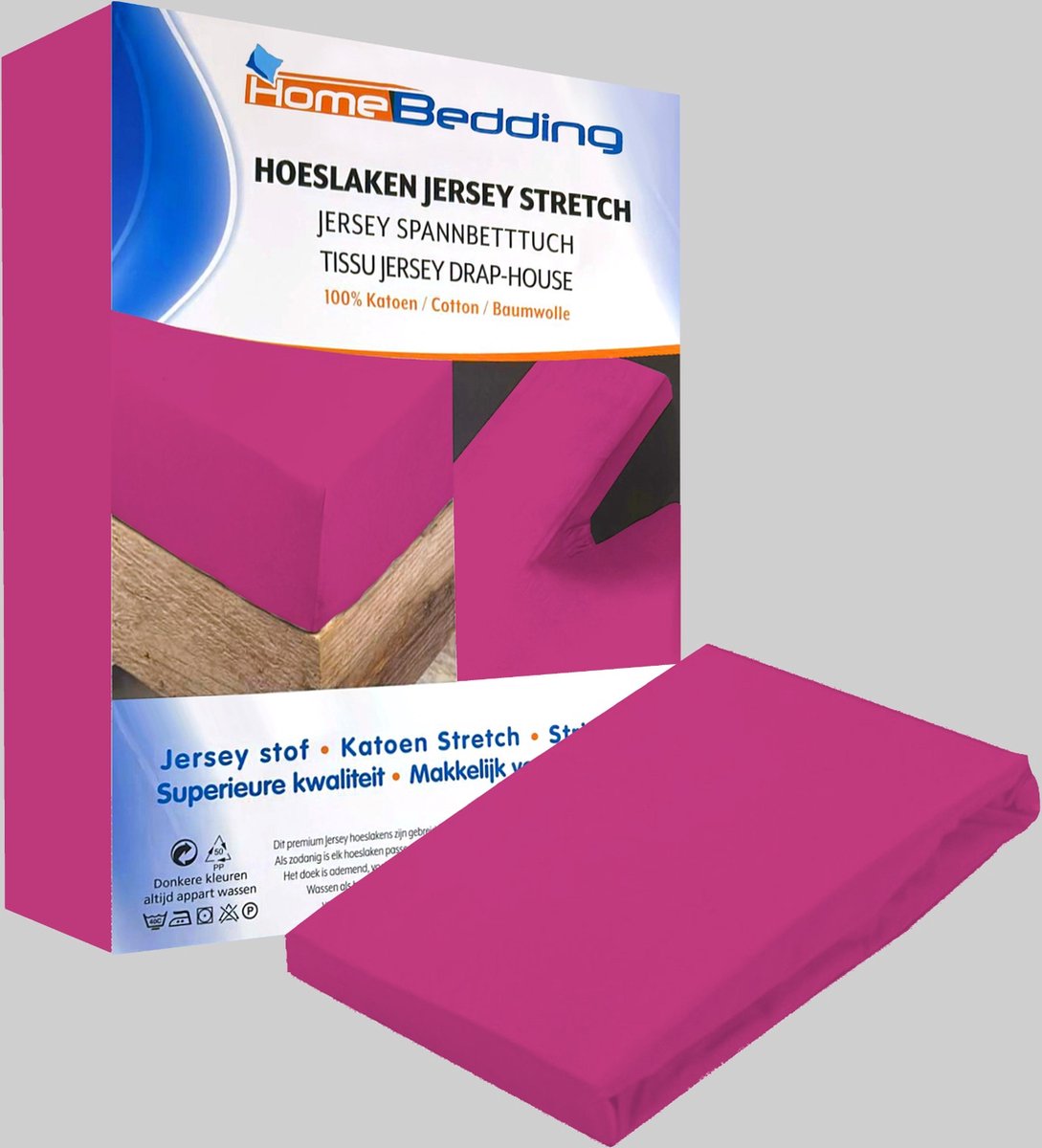 Premium hoeslaken-jersey-100% katoen -stretch-1Persoons-90x200+30cm Hoekhoogte- Roze