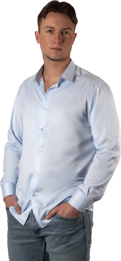 Bamboowear - Chemise en Bamboe Handgemaakt , sans repassage et sans plis. Coupe Slim, Blauw, taille M, manches longues, homme.