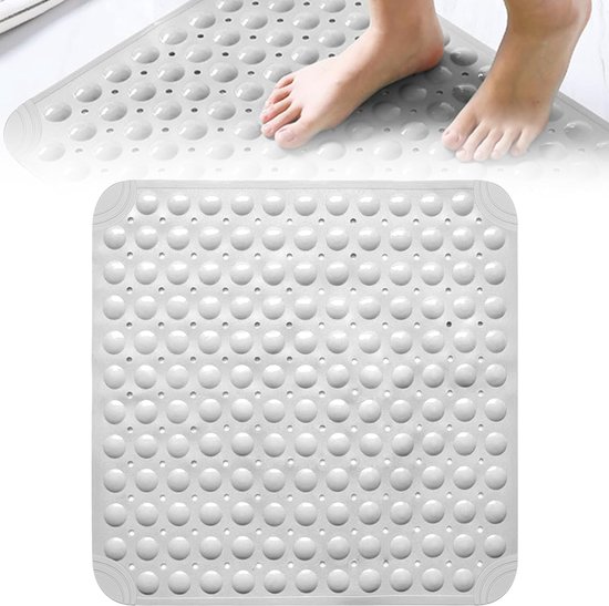 Tapis De Douche Antidérapant 48x48cm - Gris Avec Ventouses | PVC Lavable